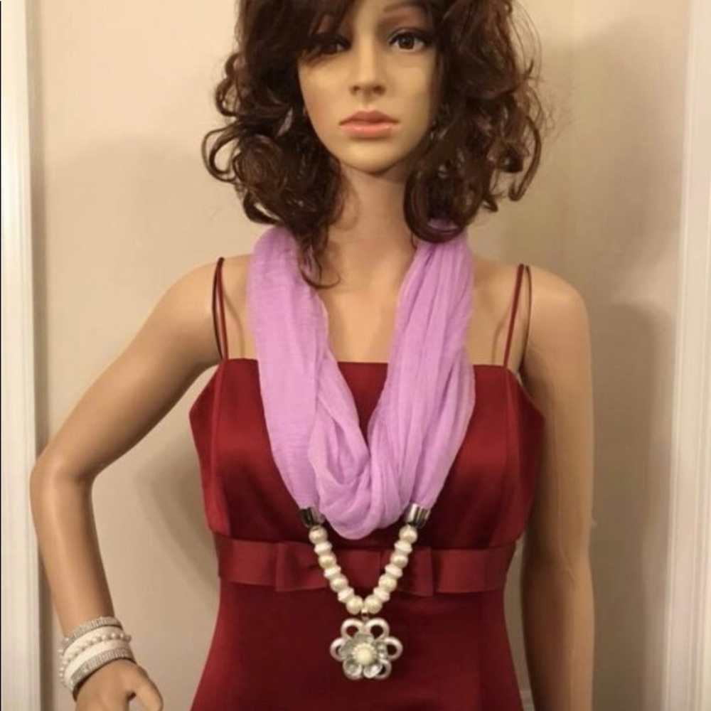 Pure chiffon scarf with attached necklace